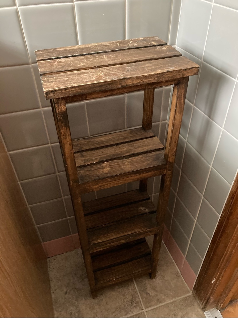 Wooden 4-Shelf Bathroom Storage Tower - Brown
